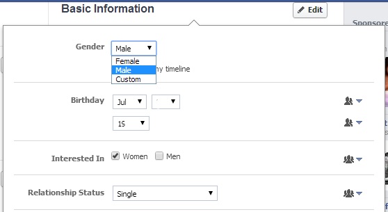Facebook's updated basic information settings now allow users to select a custom gender identity.