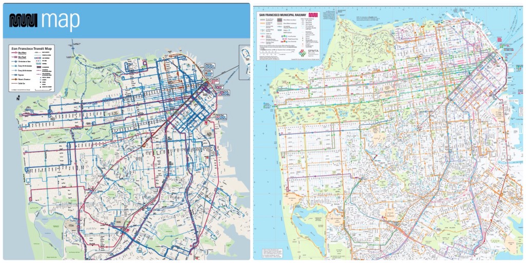A side-by-side look of the the old and new Muni maps.