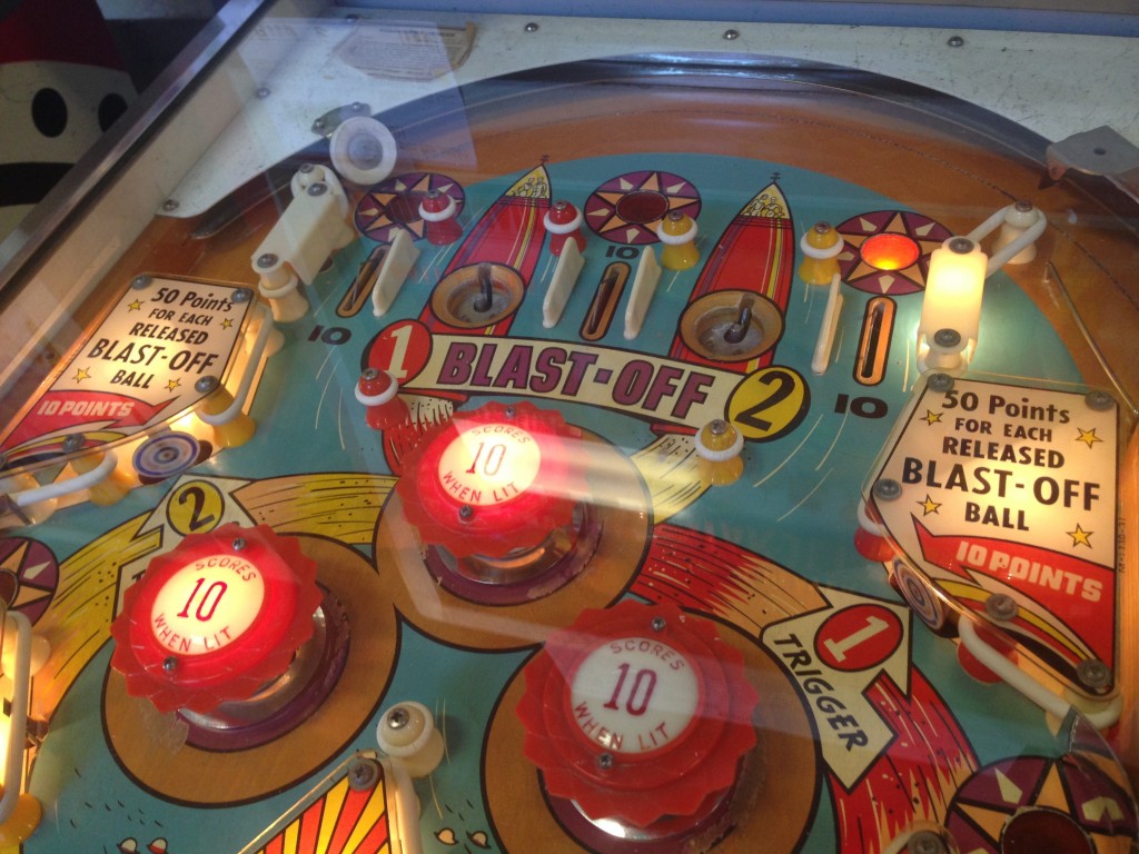 The multi-ball feature of Star-Jet pinball machine on display at the 2014 Pin-a-Go-Go show in Dixon, California.